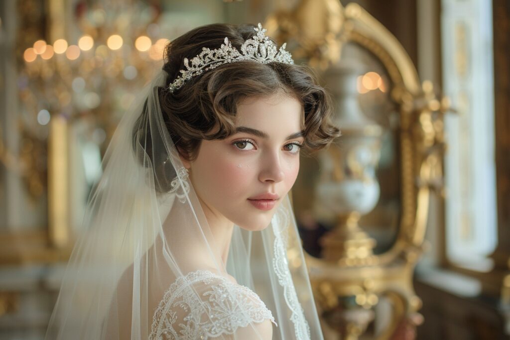 Harmonisez voile et diadème pour une coiffure de mariage royale